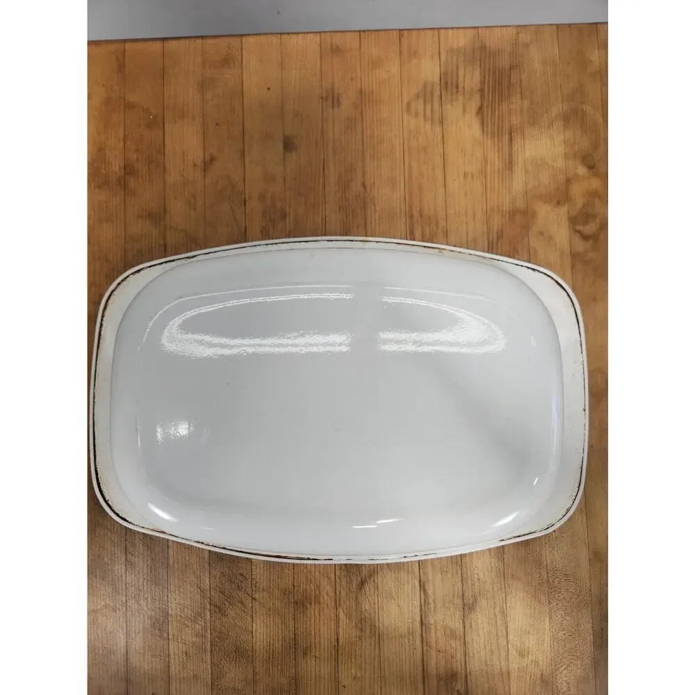Vintage Enamelware Roasting Pan White Vegetable Harvest Pattern 14
